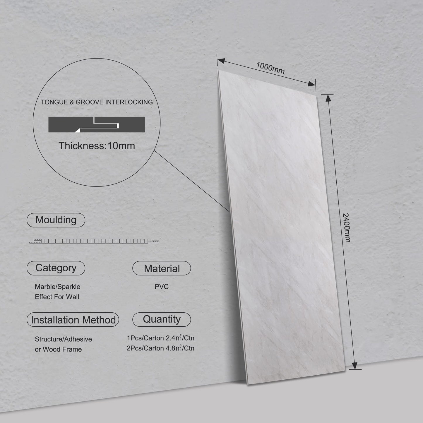 Light Grey Marble Gloss Showerboard